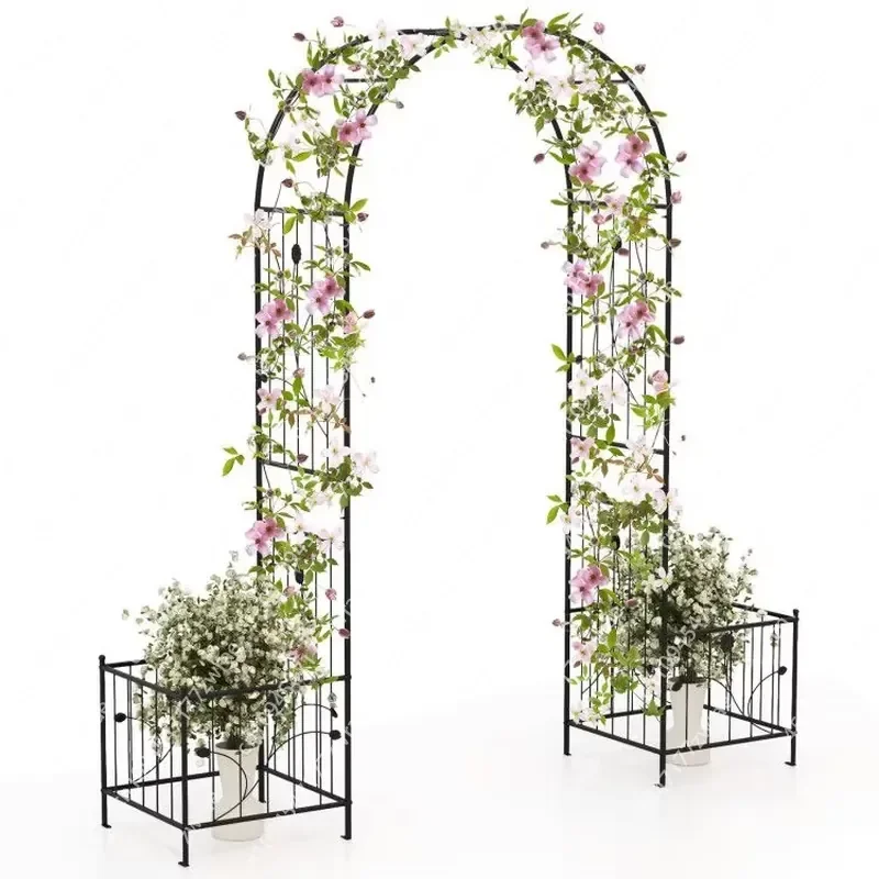 2-in-1 Garden Arbor with 2 Side Planters and 8 Ground Stakes Pergola Gazebo Pavilion