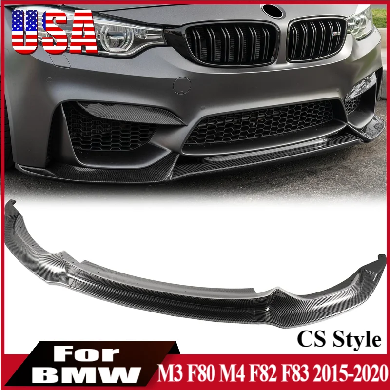 CS نمط شفة مصد السيارة لسيارات BMW M3 M4 F80 F82 F83 2015-2020 سيارة الجبهة الوفير المفسد الناشر الفاصل الشفاه طقم الجسم ضبط #1