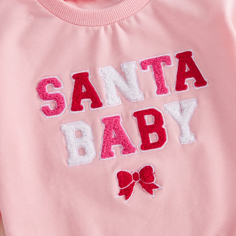 Baby Girls Christmas Sweatshirt Romper Letter Bow Embroidery Bubble Long Sleeve Jumpsuits Newborn Toddler Bodysuits Xmas Clothes