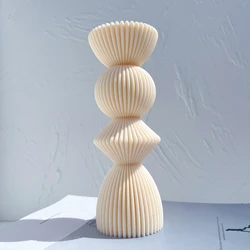Two sizes Cylindrical Aesthetic Silicone Mould Ribbed Pillar Candle Mold Geometric Abstract Decorative Striped Soy Wax Mold