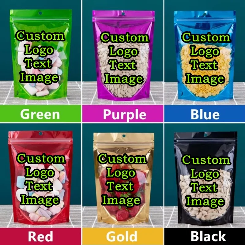 100PCS Stand-up Clear Plastic Ziplock Bag DIY Matcha Tea Wedding Snack Sugar Coffee Spice Candy Custom Logo Gift Storage Pouches