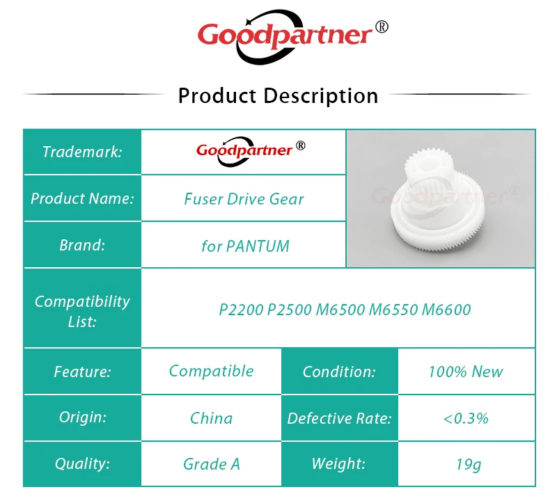 1X 301022073001 Fuser Drive Gear for PANTUM P2200 P2500 M6500 M6550 M6600