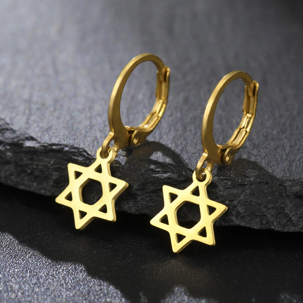 My Shape Star of David Earrings Stainless Steel Hoop Earrings Six Pointed Star Earrings for Women Men Fashion Jewelry Gifts New