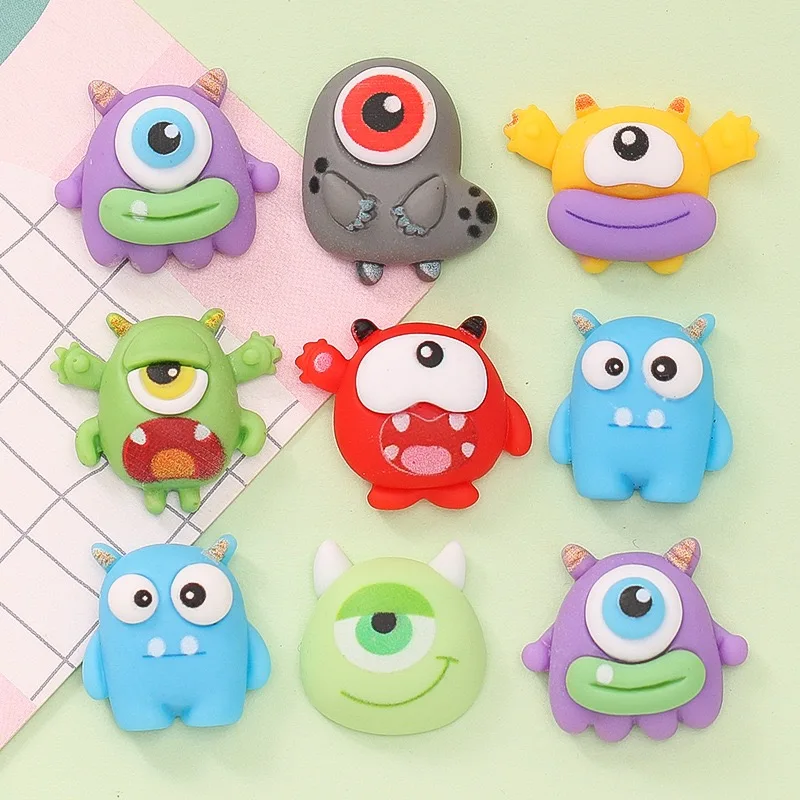 10Pcs Resin Cartoon Animation Three-Eyed Monster Flatback Stone Figurines crapbooking DIY Jewelry Craft Decoration Accessories