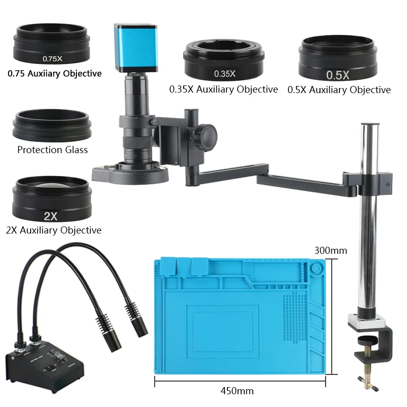 4K 12MP USB3.0/LAN Autofocus Measure PCB Solder Digital Microscope Camera 180X Zoom Lens Articulating Arm Desktop Clamp Stand