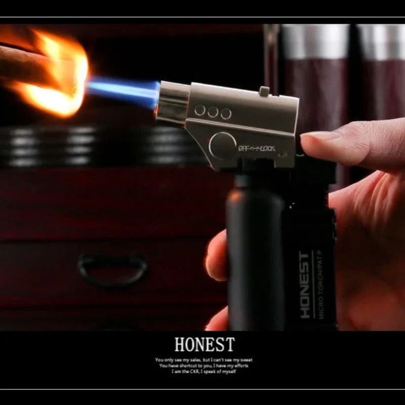 HONEST Creative Double Flame Welding Gun Gas Lighter Safety Lock Switch Jet Fire Open Fire Switching BBQ Kitchen Cigar Lighters