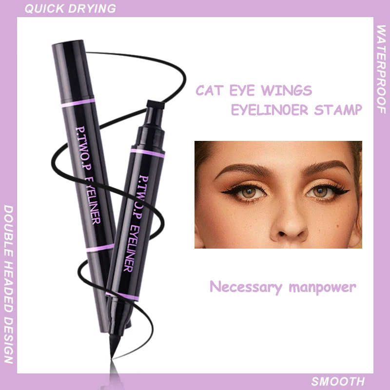 PTWOP 2 Pcs/Box Black Eyeliner Liquid Pencil Cat Eye Wings Eyeliner Stamp Waterproof Quick Drying Long Lasting for Eye Makeups