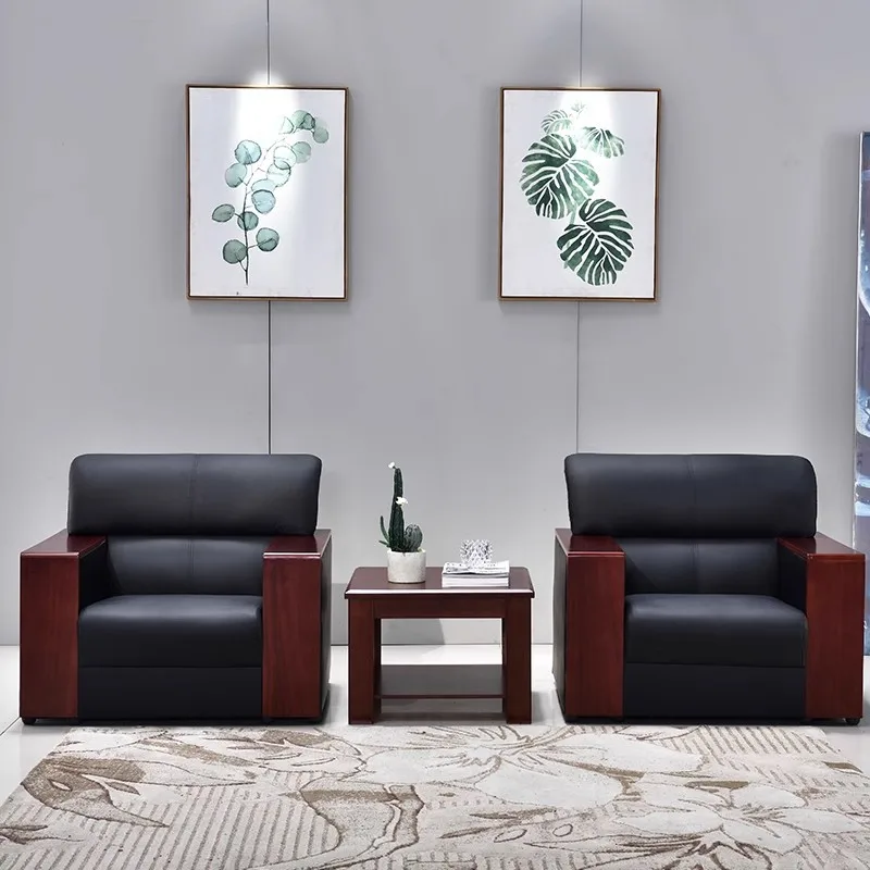 Office sofa leather coffee table combination modern simple business sofa meeting area office sofa three people