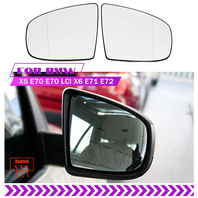 

For BMW X5 X6 E71 E72 E70 E70 LCI 2007 2008 2009-2013 Left&Right Side White Heated Wing Mirror Glass Wide Angle Rearview Mirror