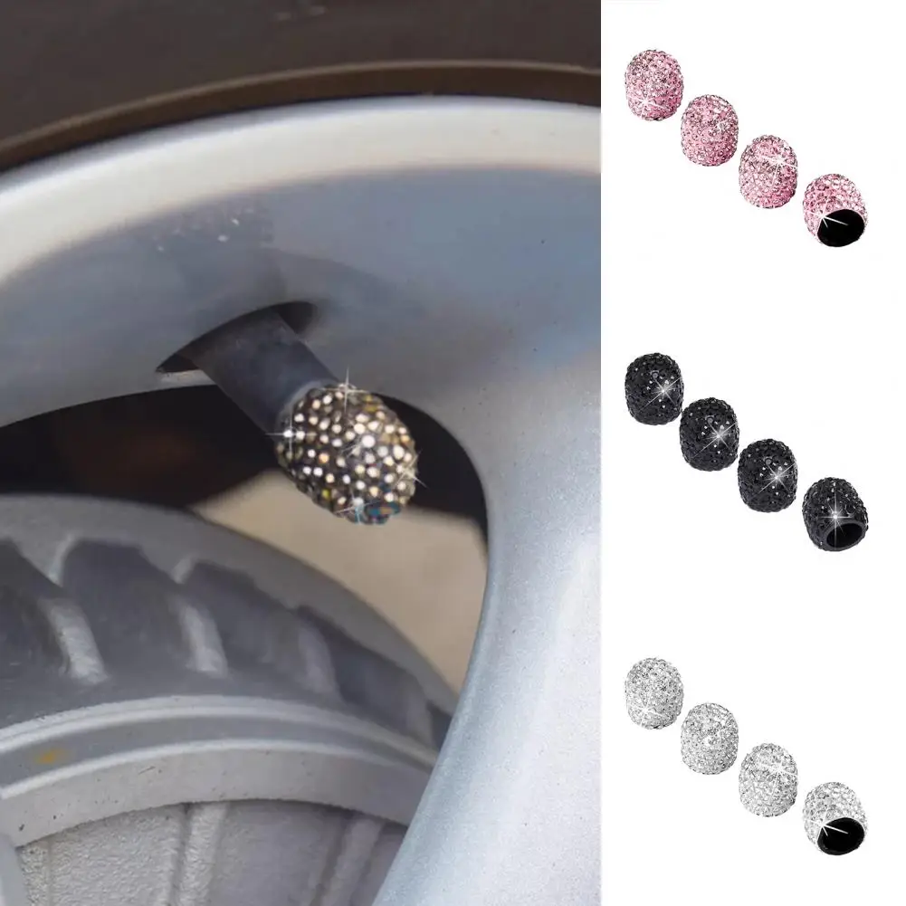 4Pcs Car Tire Valves Easy Install Dustproof Unique Sparkling Rhinestone Tire Valve Stem Car Accessories