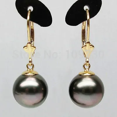 

PRETTY!ROUND!10.8MM BROWN TAHITIAN PEARL EARRING/G14K (C0327)