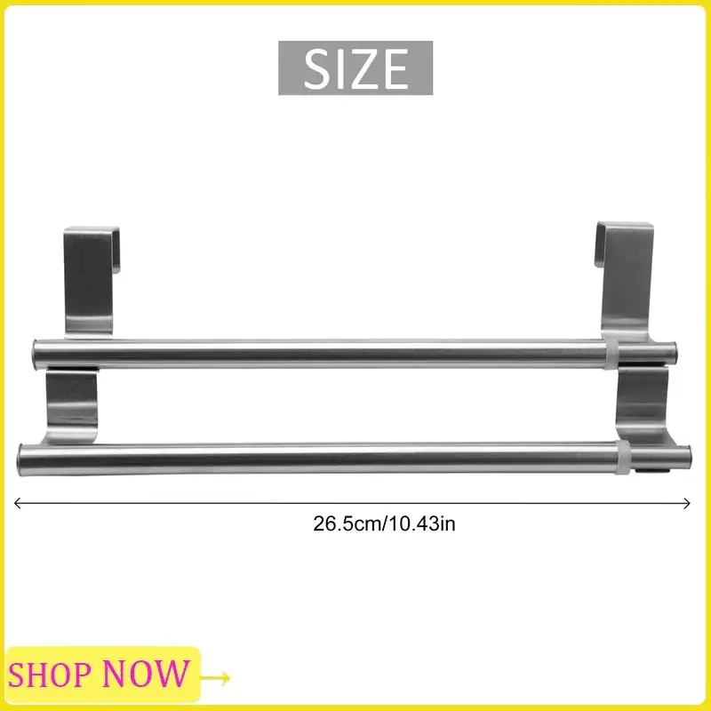 Especial Kitchen Over Cabinet Double Towel Bar Rack, Expandable Hand Towel Holder For Universal Fit On Inside Or Outside