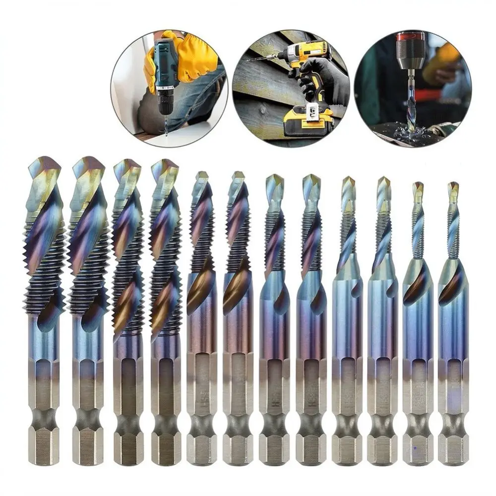 Multifunction Drill Tap Bit Set Hex Shank Thread Cutting Tools Deburring Countersink For Metalworking Repair Kit