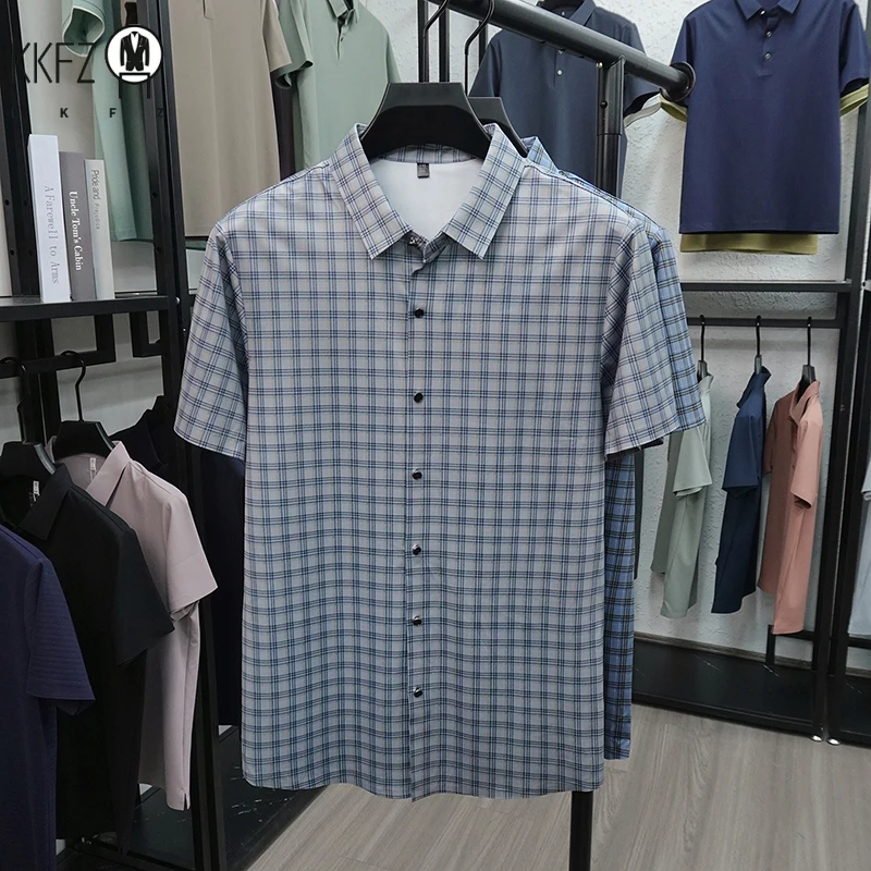

Mens Casual Plaid Pattern Collared Short Sleeve Shirt Comfortable Breathable Material Suitable For Daily Use And Office Events