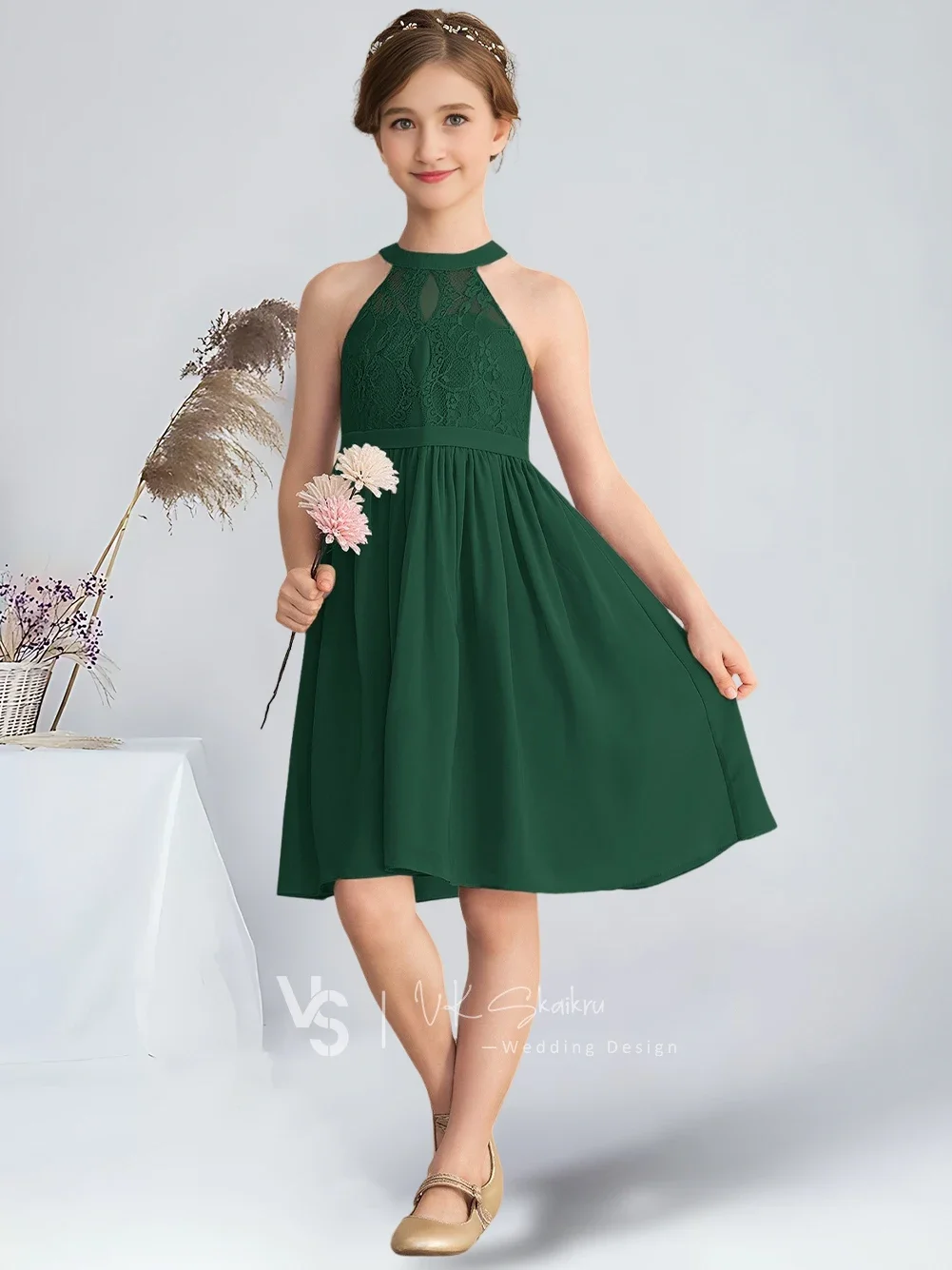 فستان وصيفة العروس الصغير على شكل حرف a للأطفال فستان فتاة الزهور من الشيفون والدانتيل لحفلات الزفاف وحفلات الفتيات #5