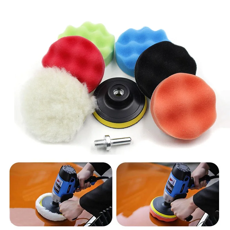 8Pcs 3/4/5/6/7inch Car Polishing Disc Self-Adhesive Buffing Waxing Sponge Wool Wheel Polish Pad For Car Polisher Drill Adapter