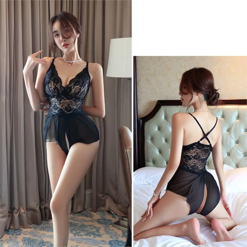 Babydolls Lace hollowed out breast revealing open cut gauze skirt Shirts lingeries sexy​ femme sexy porn outfit women sex shop