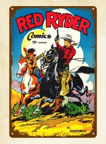 Red Ryder Comics golden age western comics metal tin sign bar design