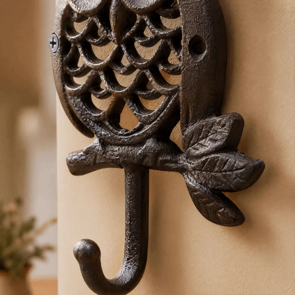 4.33x6.50in Cast Iron Wall Hooks Wall Mounted Owl Wall Mount Coat Hook Heavy Duty Construction Decorative Wall Hook