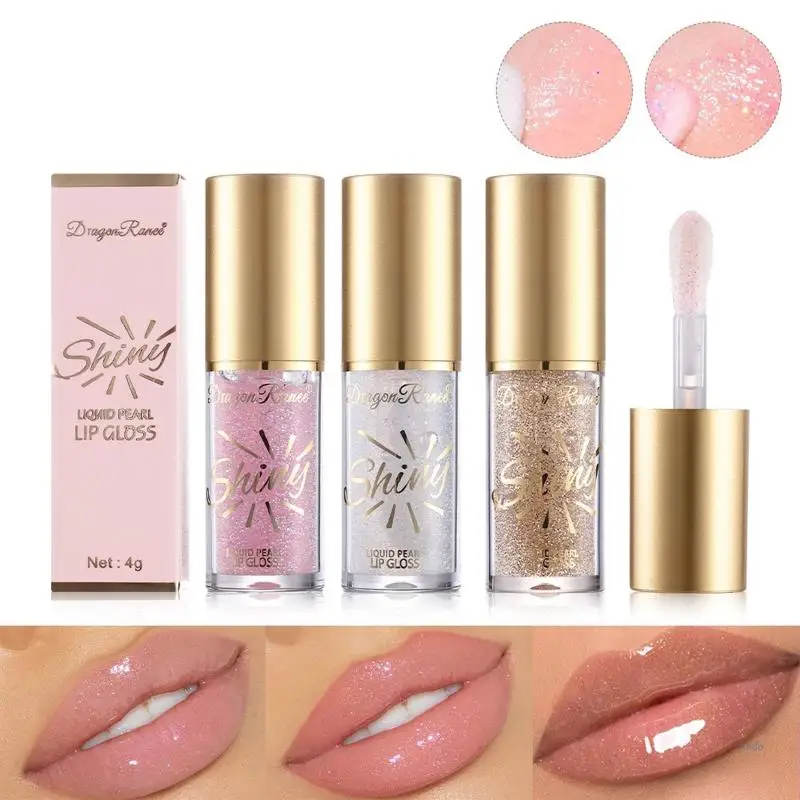 Dragon Ranee Hydrating Glitter Lip Oil Big Brush Head PlumpingLip Glosses Clear Glitter Lip Care Shimmery Lip Oil Moisturizing