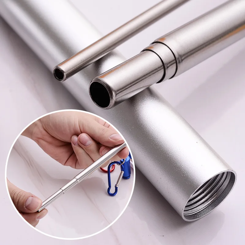 Reusable Telescopic Straw 304 Stainless Steel Metal Straw With Cleaning Brush Portable Drinking Straw Set For Travel With Case