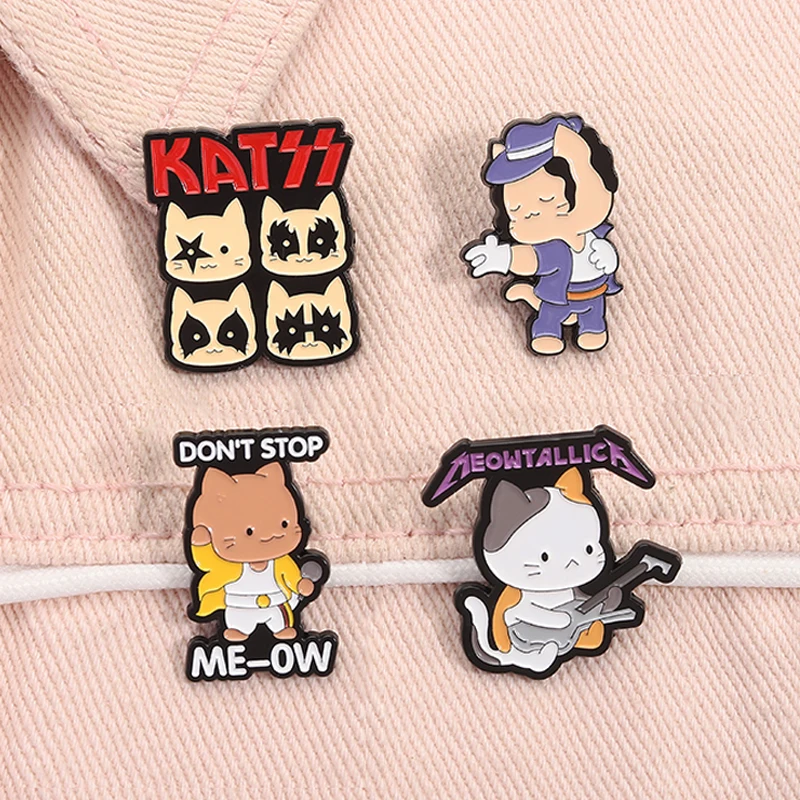 Não pare de meow esmalte pino katss rock band gatos amantes da música broches lapela crachá engraçado animal jóias presentes para amigos