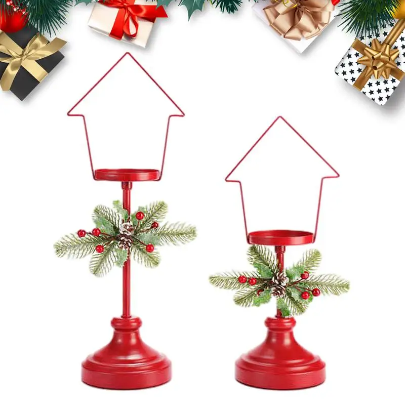 2PCS Christmas Pillar Votive Candle Stand Christmas Candlestick Holder Advent Wreath Tealight Pedestal Ornament party Home Decor