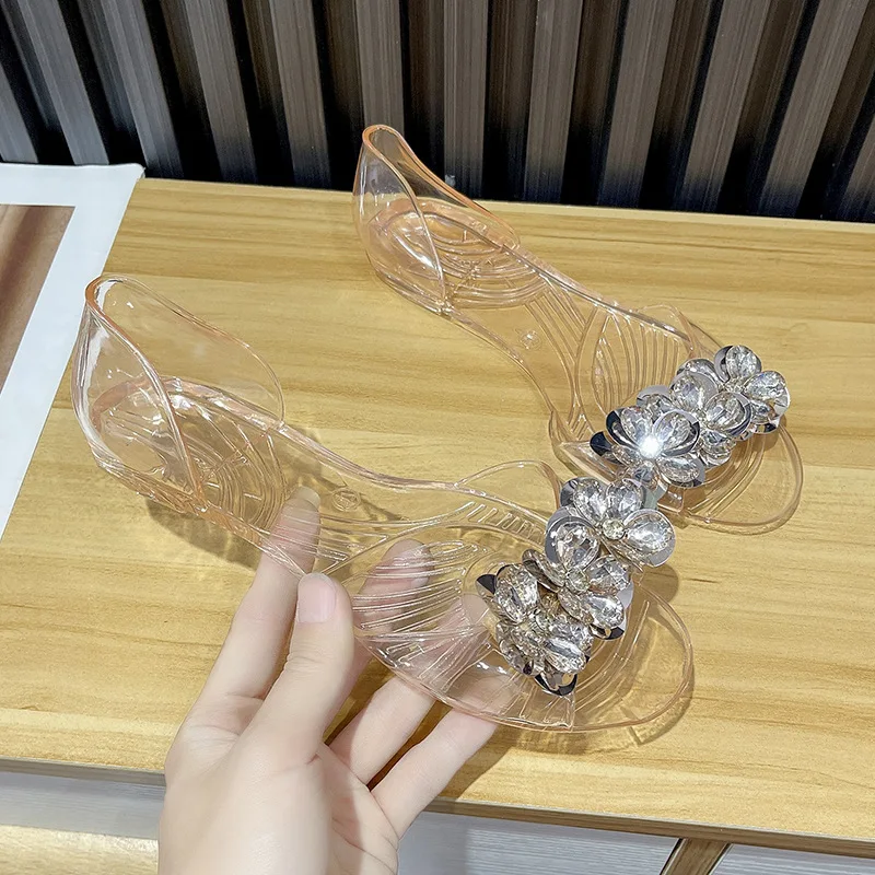 Women Fish Mouth Transparent Sandals Summer New Fashion Luxury Shiny Rhinestone Casual Women Crystal Fish Mouth Gold Sandals