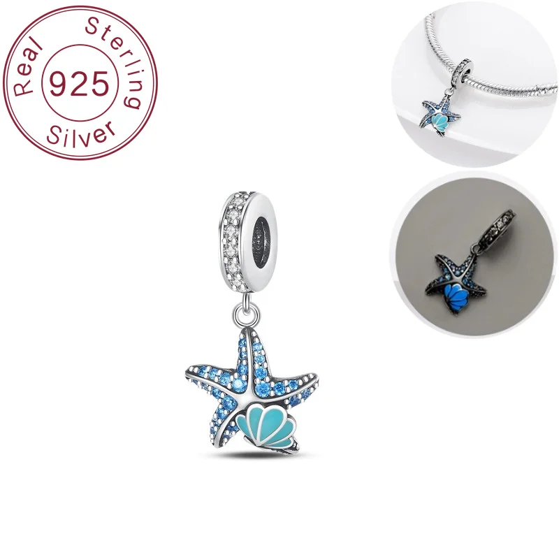 

New 925 sterling silver bracelet pendant, ocean starfish shell luminous pendant bracelet, DIY accessory