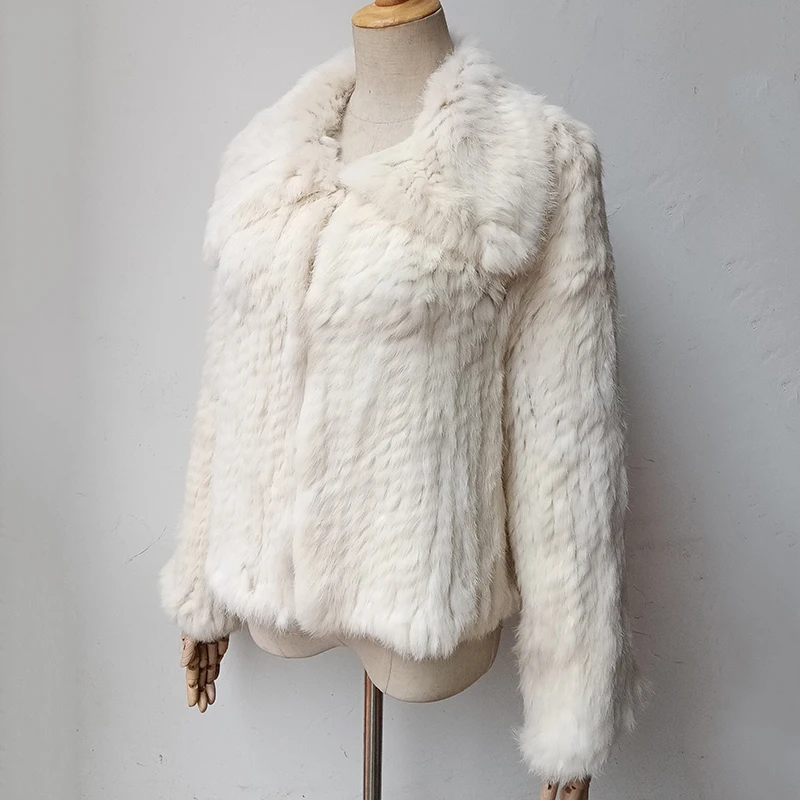 2023 Women Winter Knitted Real Rabbit Fur Coat Loose High Quality Loose Natural Fur Jacket Long Sleeve Luxury Genuine Fur Coats