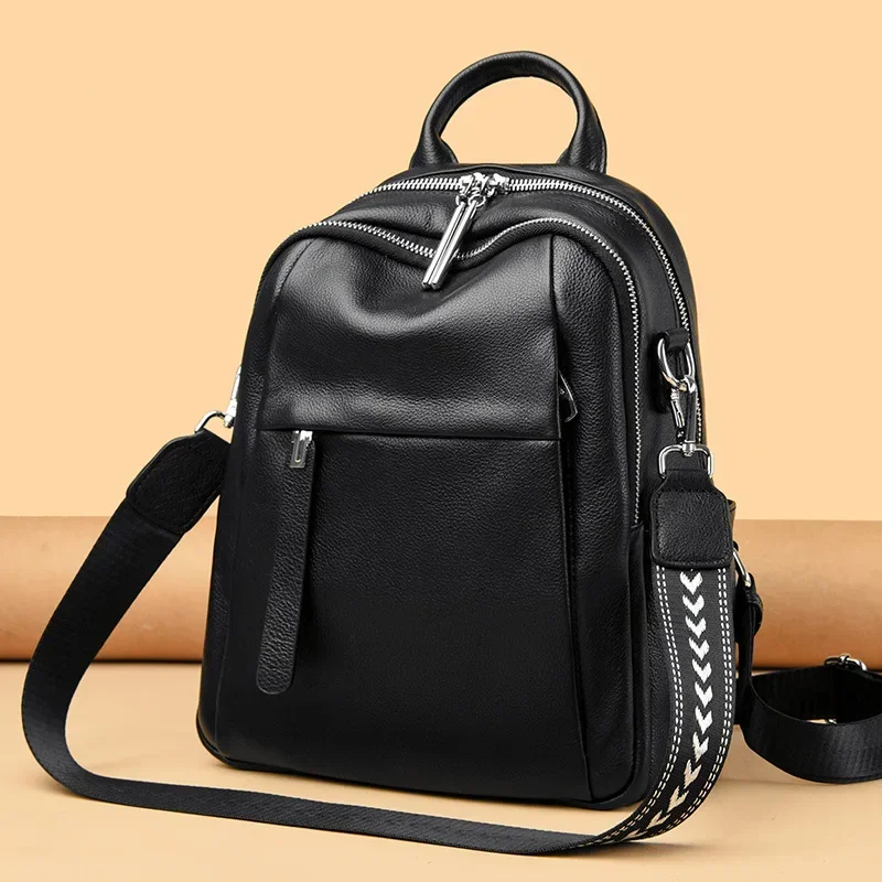 2024 Luxury Brand Cowhide Genuine Leather Women Backpacks New Fashion Female Girl Student Korean Casual Rivet Designer Backpack