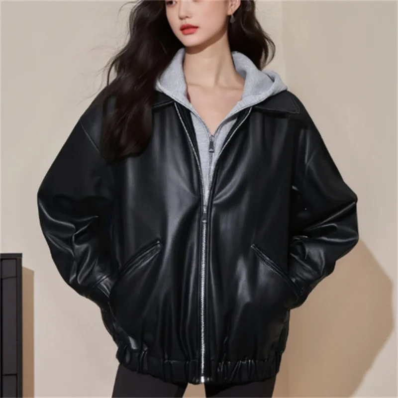 

Осень 202, модная сексуальная лоскутная кожаная куртка с эффектом, модная уютная осенняя верхняя одежда для женщин