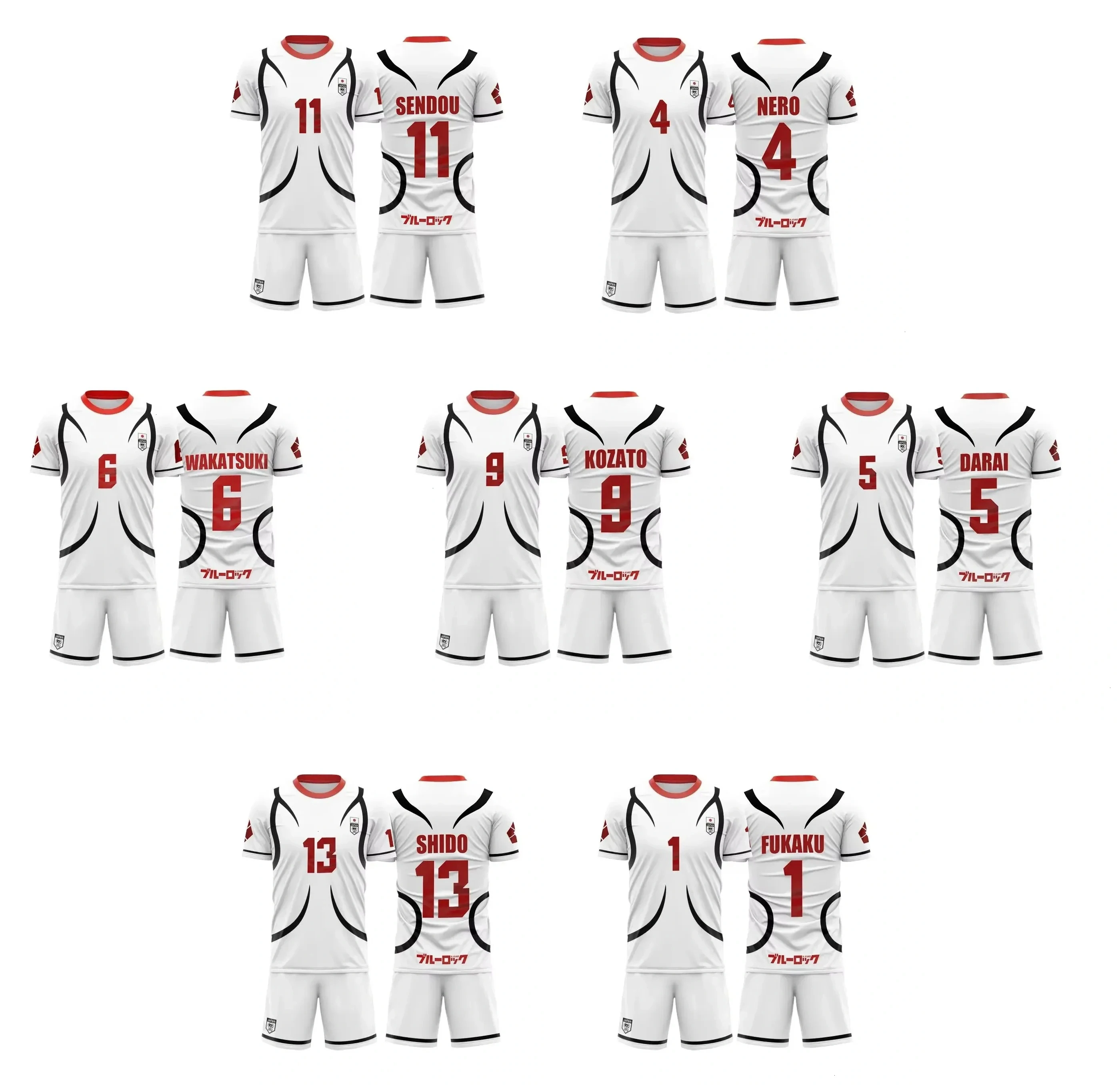 SAE Blue Lock Kostüm Japan U20 Team Oliver Aiku Fußballtrikot # 11 Sendou # 13 Shidou Fußball-T-Shirt und Shorts, zweiteiliges Set – Detail 6