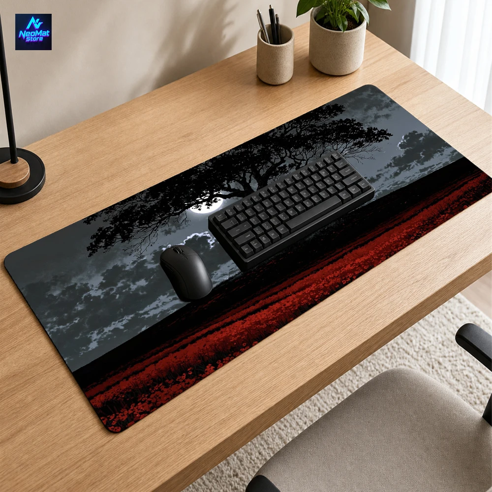 Gothic Mouse Pad Gaming Gamer Large Desk Mat Red 900x400 Field Moon Tree Silhouette Poppy Nonslip Decor Mousepad Mousepads