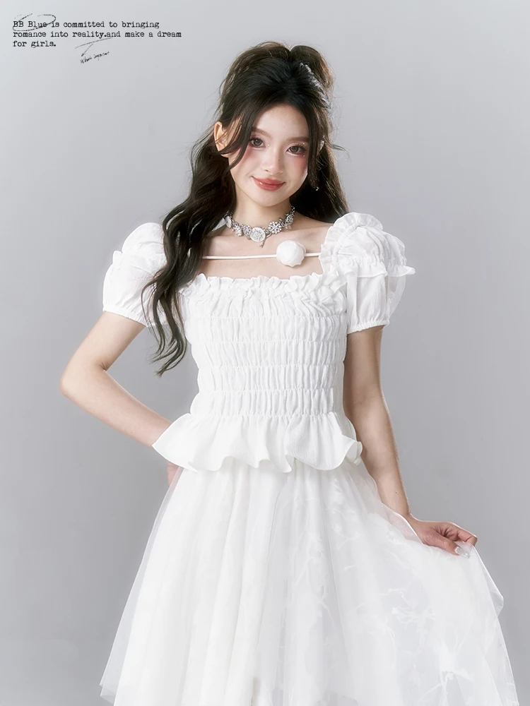 

BB BLUE Original Design ort Bubble Sve Pure Desire T-irt Women's Ballet Sle Sweet And Spicy Top Commute Friendly