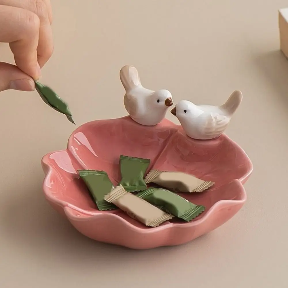 Decorative Handmade Bird Shaped Pastry Plate Cute Exquisite Ceramic Dessert Plate Floral Necklace Ring Storage Tray Vanity