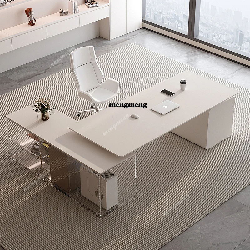 

Modern high-end acrylic large class desk Cream wind white desk Beauty salon boss table office furniture luxury rock slab desk