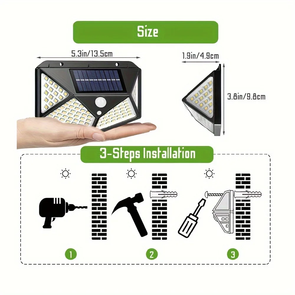 6/8/12 PC, Outdoor Solar Garden Courtyard 100 LED Exterior Wall Light,Fence Wall Guide Light, Landscape Street Light image 2