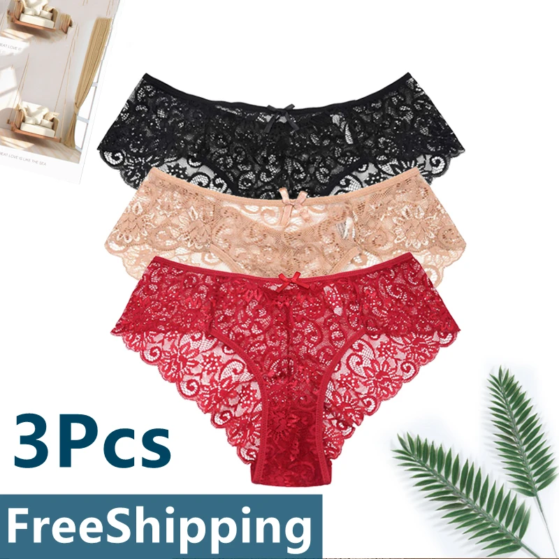 3Pcs/Pack Panties Sexy Lace Women Underwear Lovey Fahion Breathable Briefs Female Transparent Floral Soft Lingerie Lace Panties