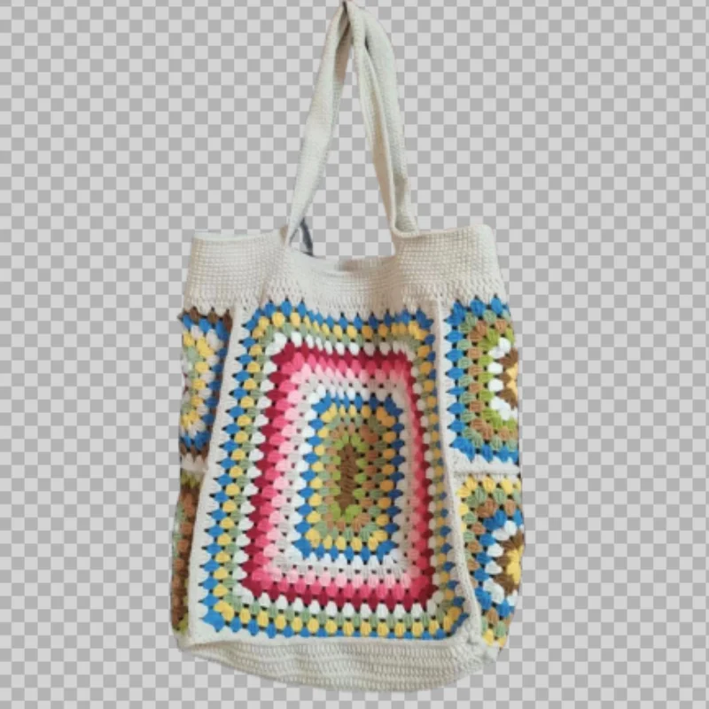 Handmade woven large capacity shoulder bag, beach bag, grandmother grid shopping bag, women\'s casual crossbody bag