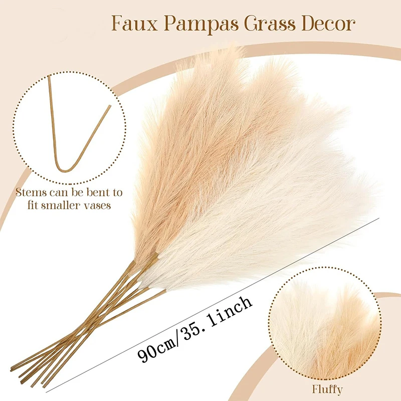 90/120CM 1Pcs Fluffy Pampas Grass Bouquet for Wedding Home Party Vase Decoration Boho Fake Plant Reed Flowers Arrangement view 6