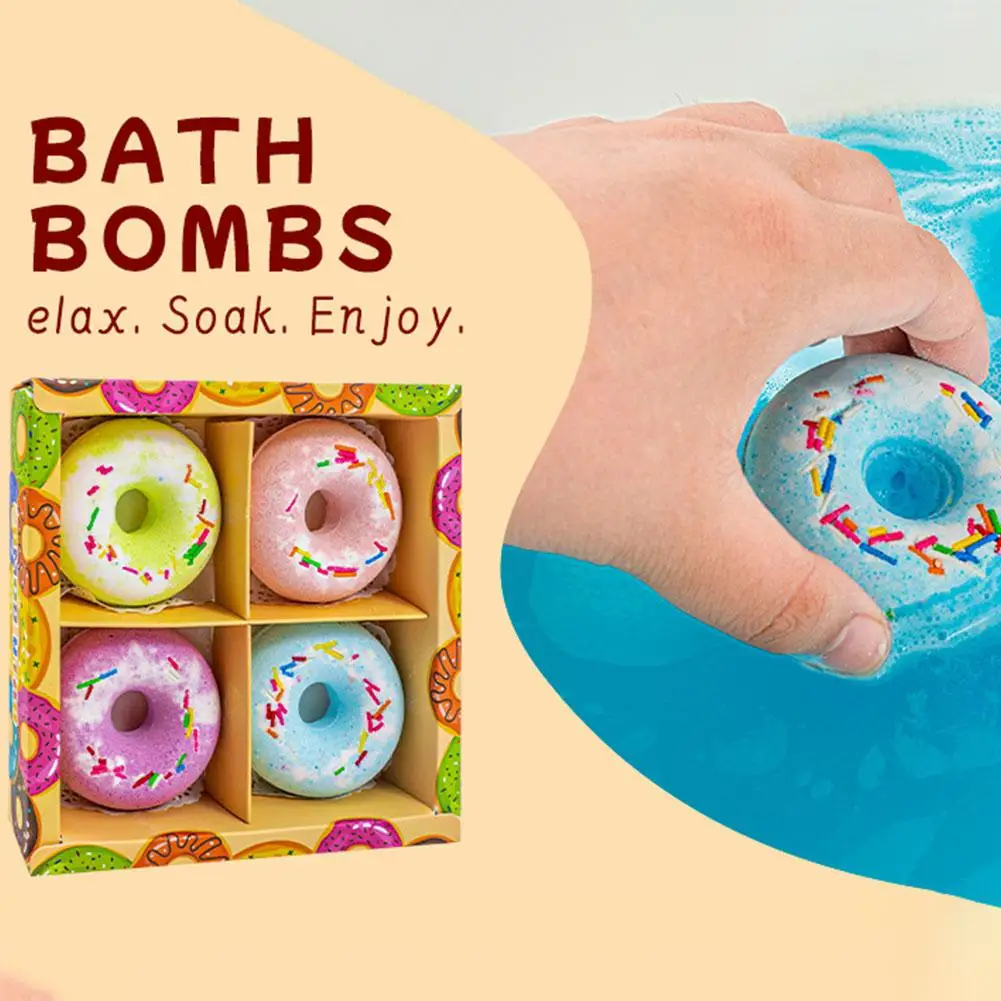

Набор из 4 универсальных бомбочек для ванны с лавандой и эфирными маслами, многофункциональные, для глубокой очистки, с солью для вспенивания, в форме пончиков, игрушки для ванны