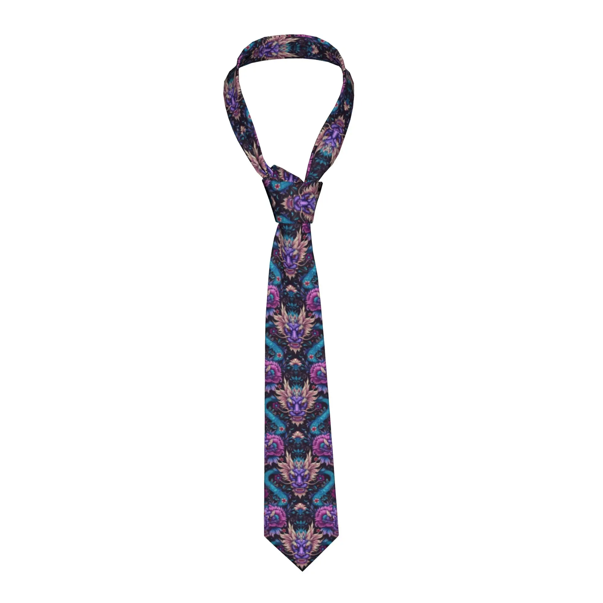 Classic Dragon Dreams  Neck Tie Men's Silk Teal And Purple Necktie for Office Gravatas