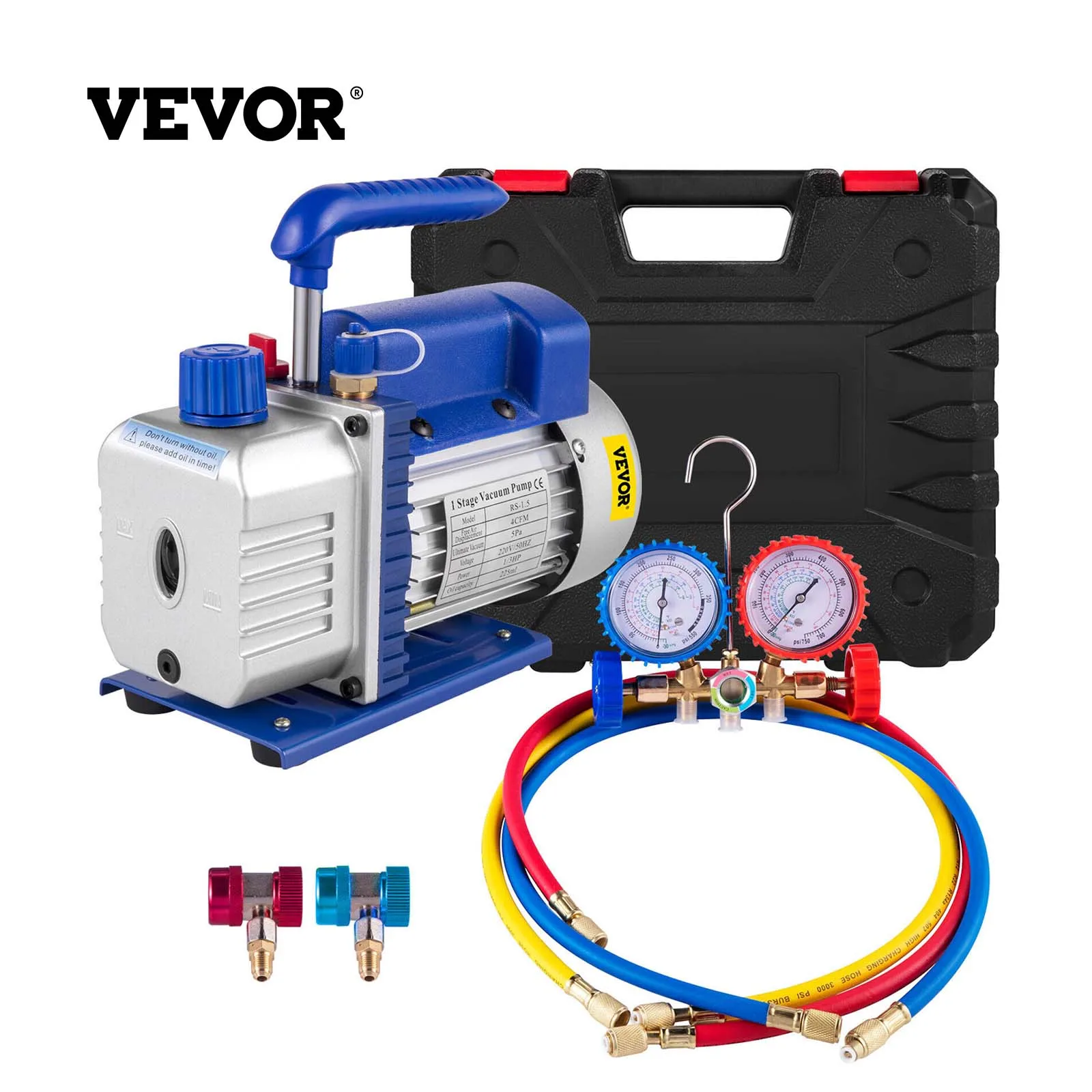 VEVOR Vacuum Pump Kit 4CFM 1/4HP HVAC Single Stage Air Conditioning Refrigerant Rotary Vane Vacuum Pump with 1 Valve R134a A/C