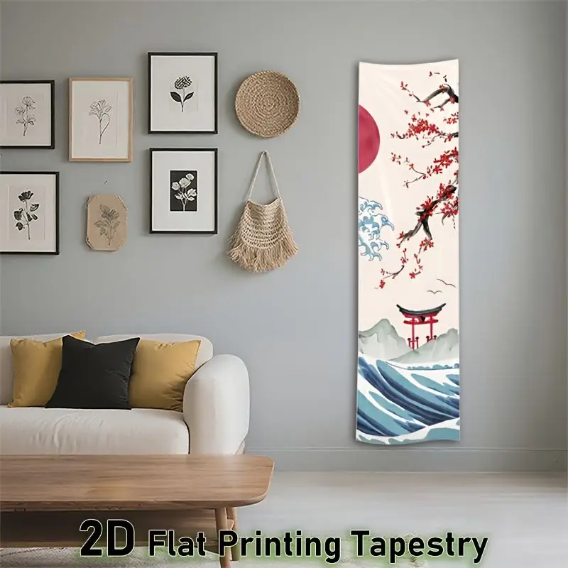 Long Vertical Version Japanese Wave Tapestry Hanging Cloth Living Room Apartment Background Wall Decoration Room Decoration
