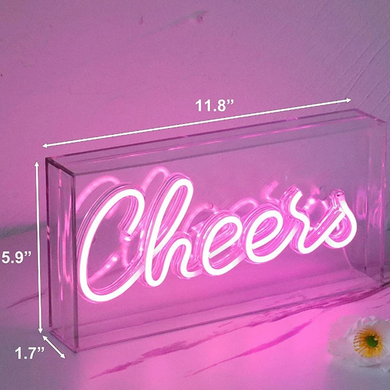 Cheers Neon Sign USB LED Sign Desk Lightbox Cheers Neon Bar Sign 3D Wall Neon Warm Light Sign for Party Decor Neon Light B