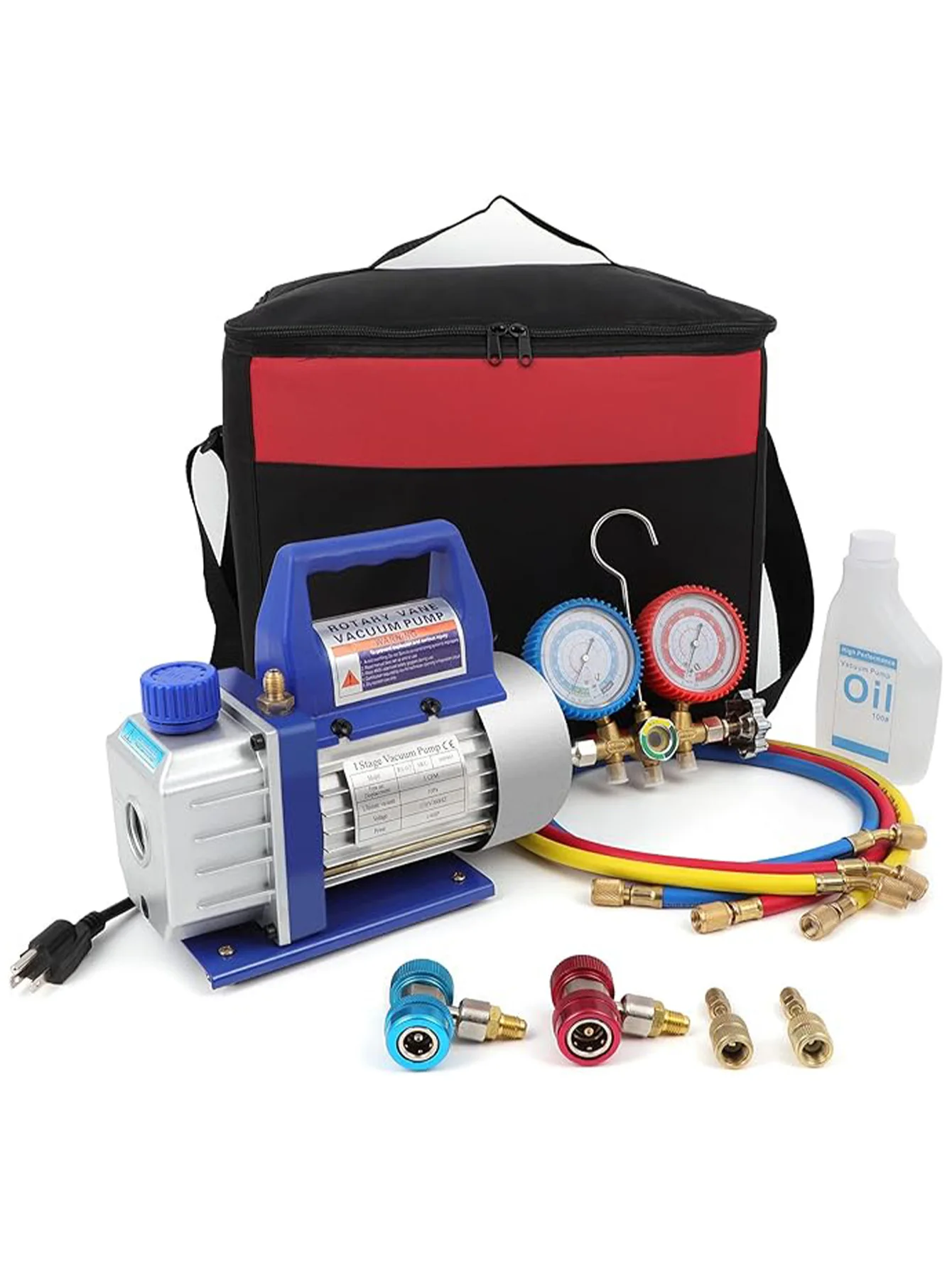 

110V 3 CFM 1/3HP Rotary Vane Vacuum Pump Manifold Gauge Leak Detector Set For A/C HVAC Auto Repair R410a R134 With Oil Bottle