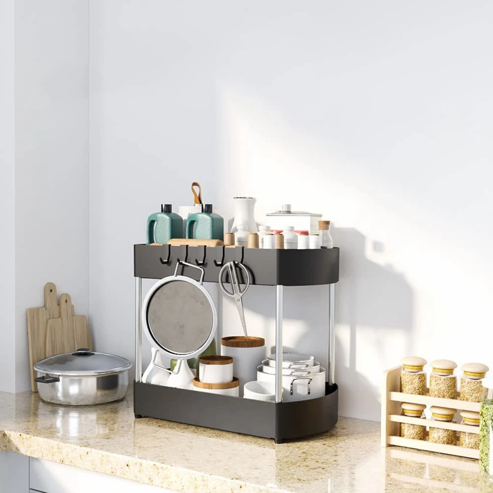 FAAJ-Küchen-Organizer unter dem Waschbecken, Badezimmer-Regalkorb unter dem Waschbecken, 2-stufige Organizer unter dem Waschbecken