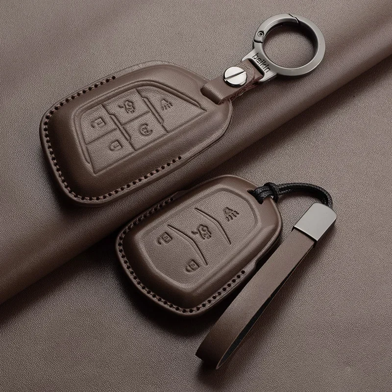 

Car Key Case Cover for Cadillac ATS CT6 CTS DTS XT5 Escalade ESV SRX STS XTS ELR Leather Key Fob Bag Car Keychain Accessories