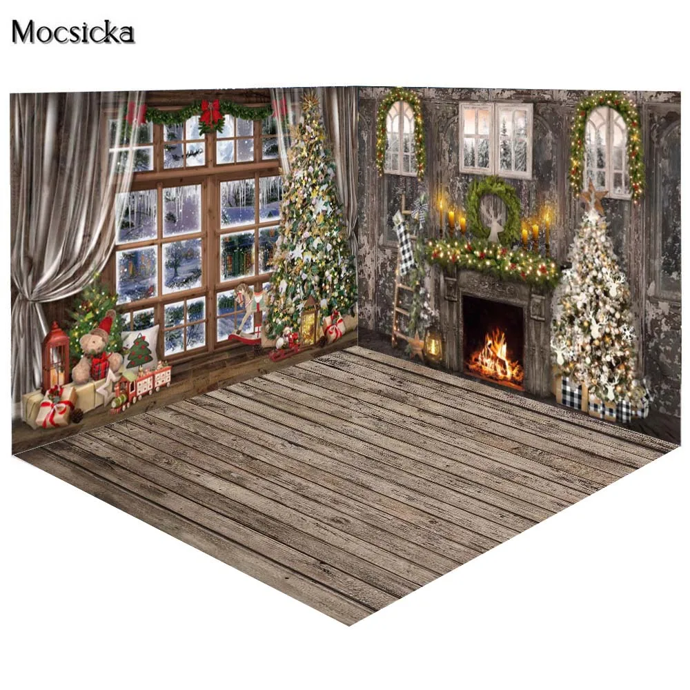 Mocsicka Merry Christmas Backdrops Pine Window Santa Claus Photography Background Child Portrait Photocall Photo Studio Props